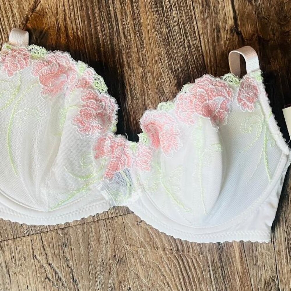 Donna L'Oren White / Pink Lace Fitted Comfy Bra 34B Medium NWT's